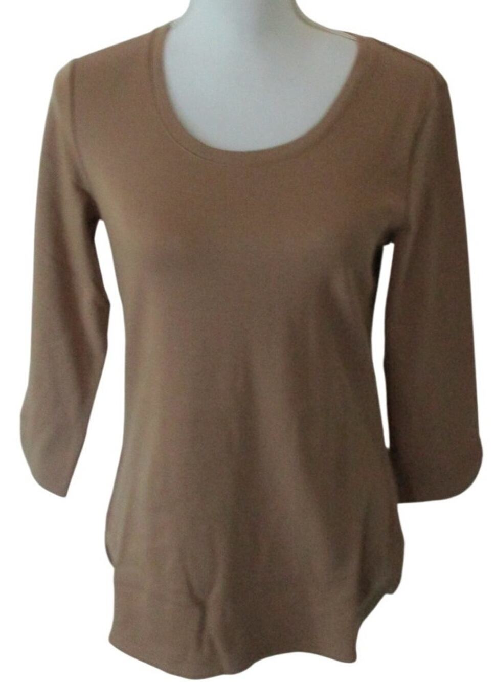 Isaac Mizrahi Live Essentials Women's Brown 3/4 Sleeve Tee Shirt NWOT Size XXS